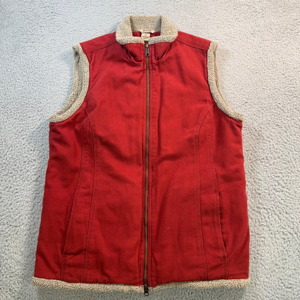 Duluth Trading Co Mens Medium Red Canvas Sherpa Lined Full Zip Workwear Vest